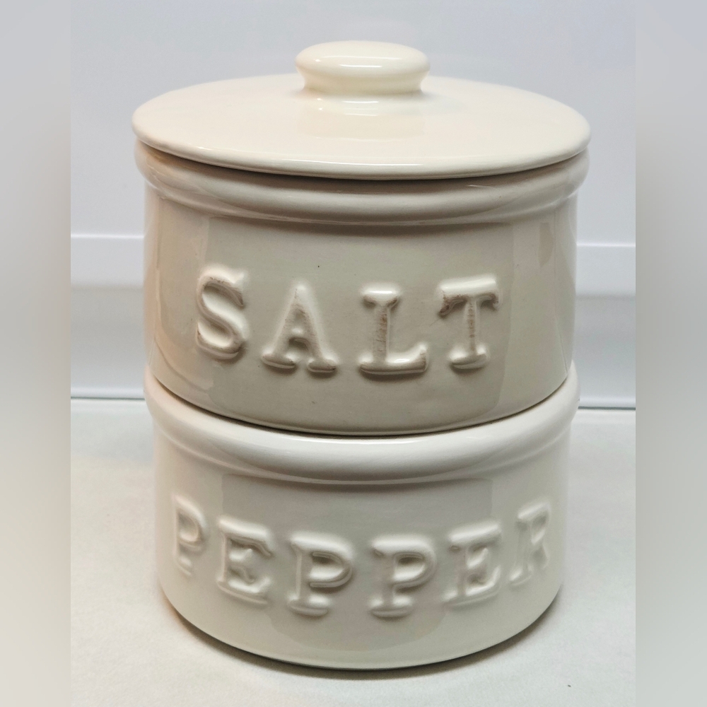 Mud Pie White Salt Pepper Stacking Cellar Set